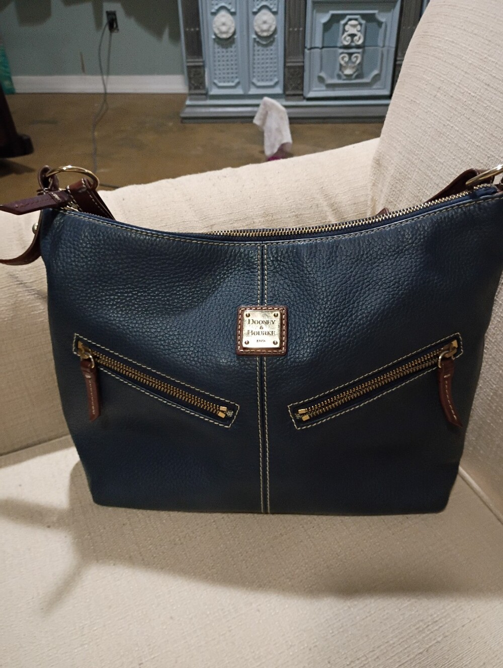 Dooney & Bourke Navy Pebble Leather Hobo Bag